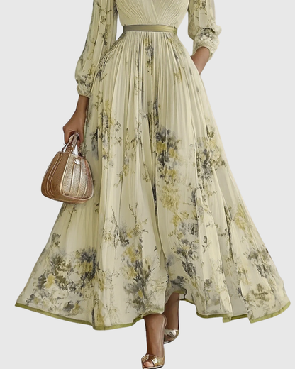 Pleated Maxi Dress with Long Sleeves for Women