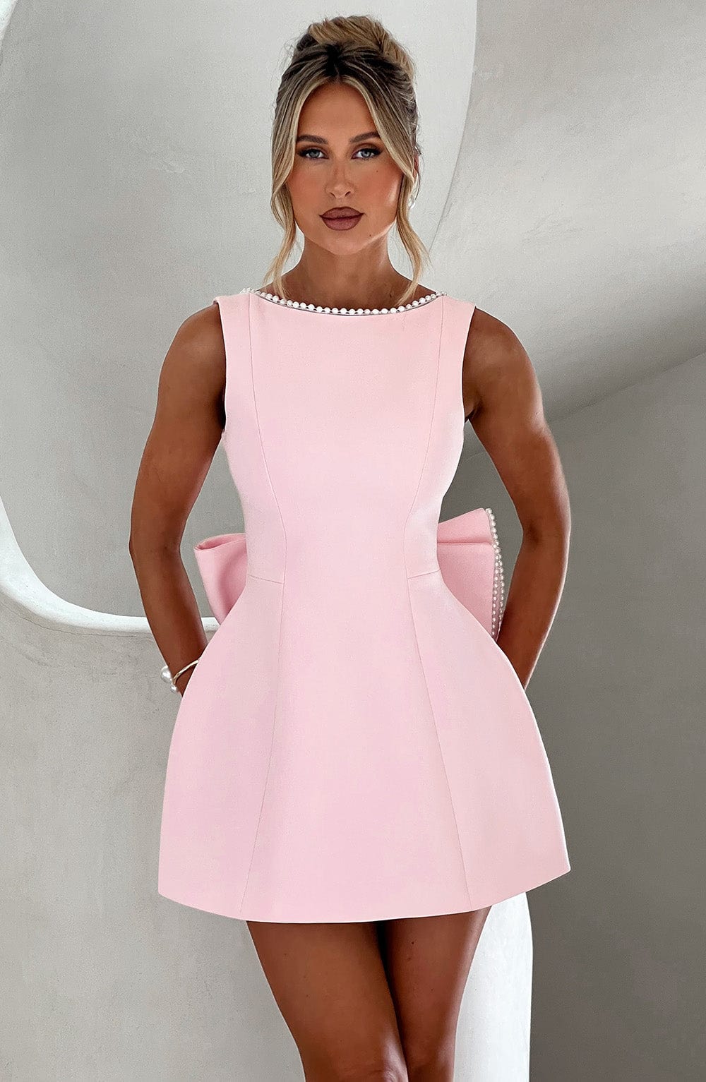 Elegant Open Back Bow Mini Dress for Women