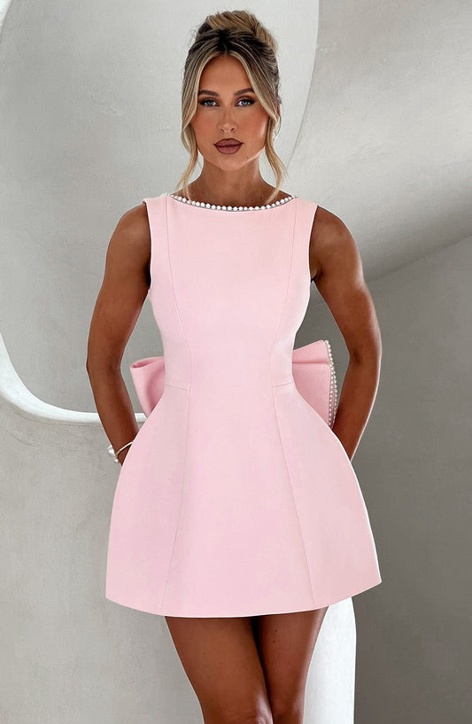 Elegant Open Back Bow Mini Dress for Women