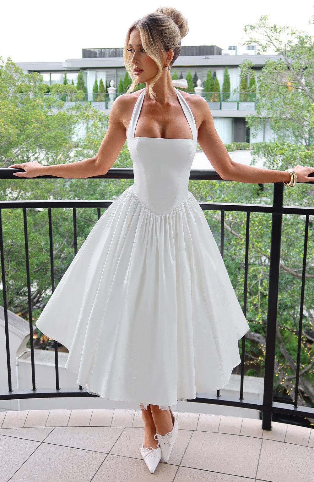Elegant Halter Neck Midi Cocktail Dress for Women