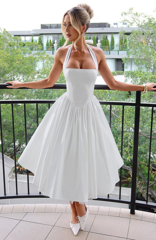 Elegant Halter Neck Midi Cocktail Dress for Women