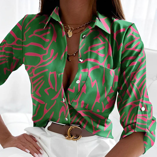 Vibrant Abstract Print Button-Up Blouse for Women