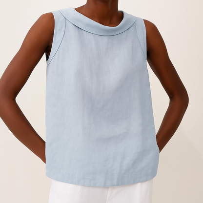 Elegant Sleeveless Top Roll Collar
