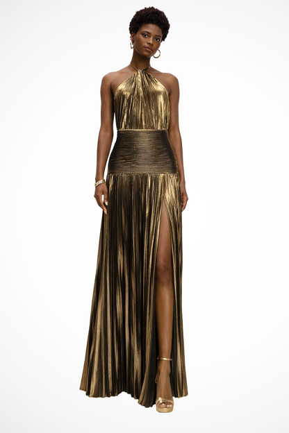 Elegant Halter Neck Satin Wedding Guest Maxi Dress