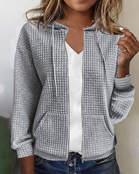 Textured Zip-Up Hoodie Jacket with Front Pockets