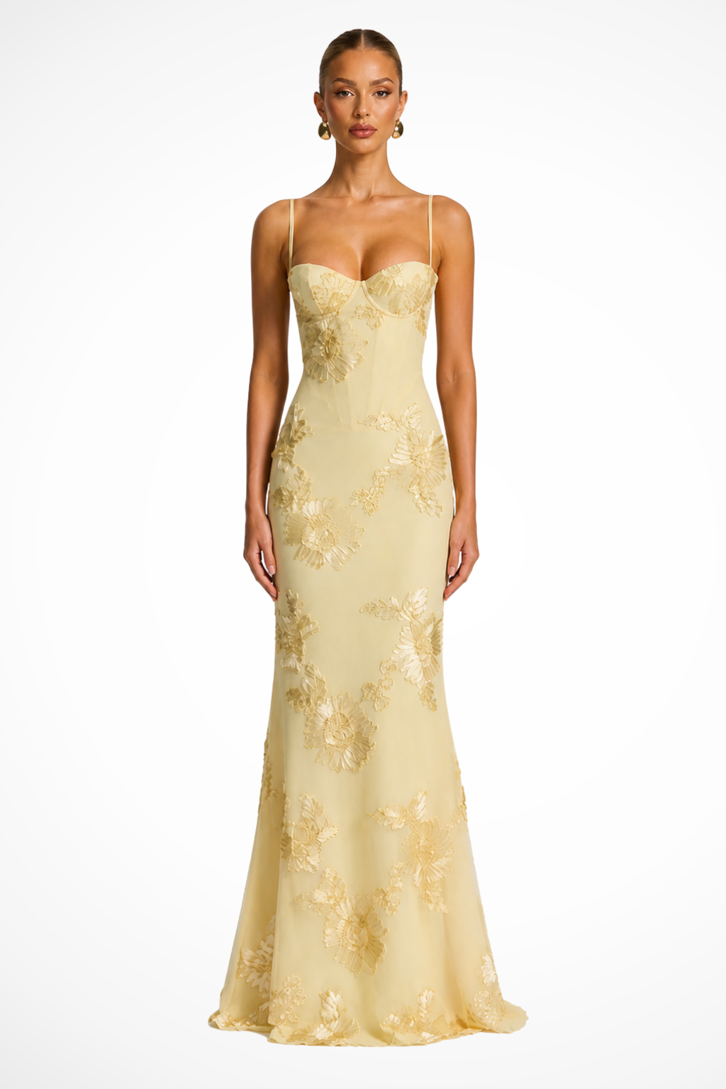 Women’s Elegant Floral Embroidered Strapless Mermaid Evening Gown
