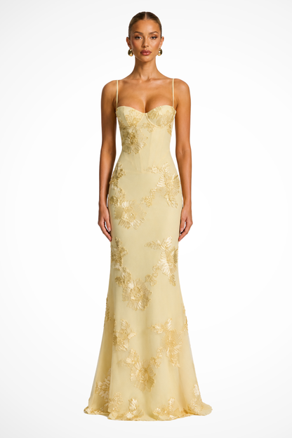 Women’s Elegant Floral Embroidered Strapless Mermaid Evening Gown