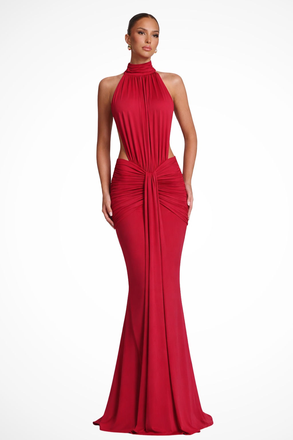 Women’s Backless Halter Neck Ruched Maxi Dress