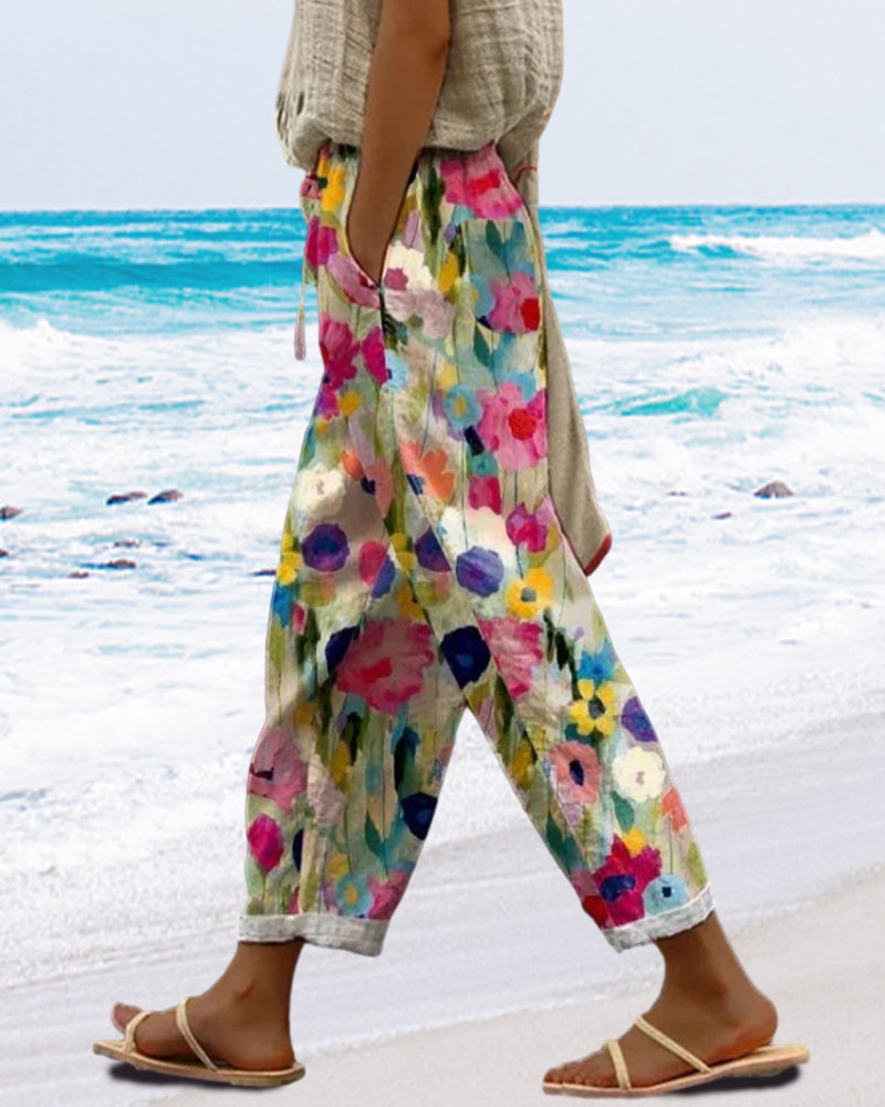 Relaxed Floral Print Casual Trousers for Women