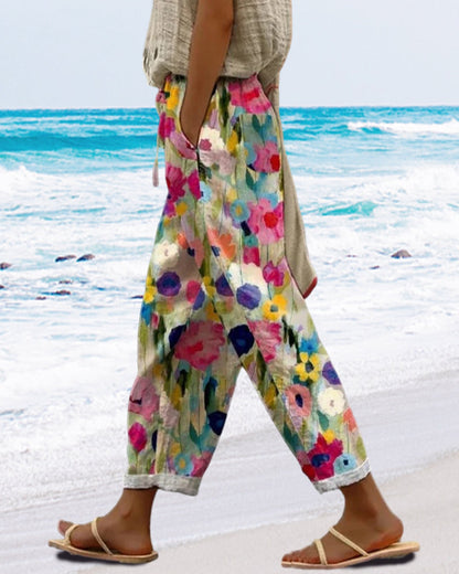 Relaxed Floral Print Casual Trousers for Women