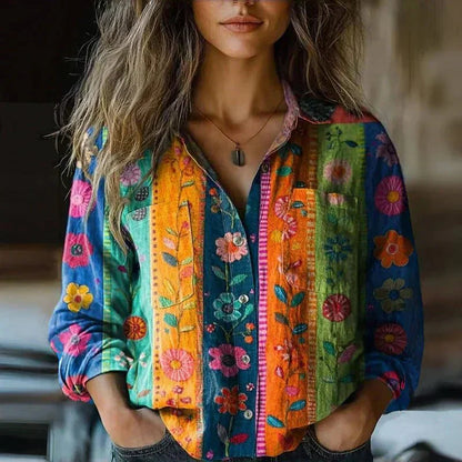 Women’s Vintage Inspired Printed Button-Up Shirt
