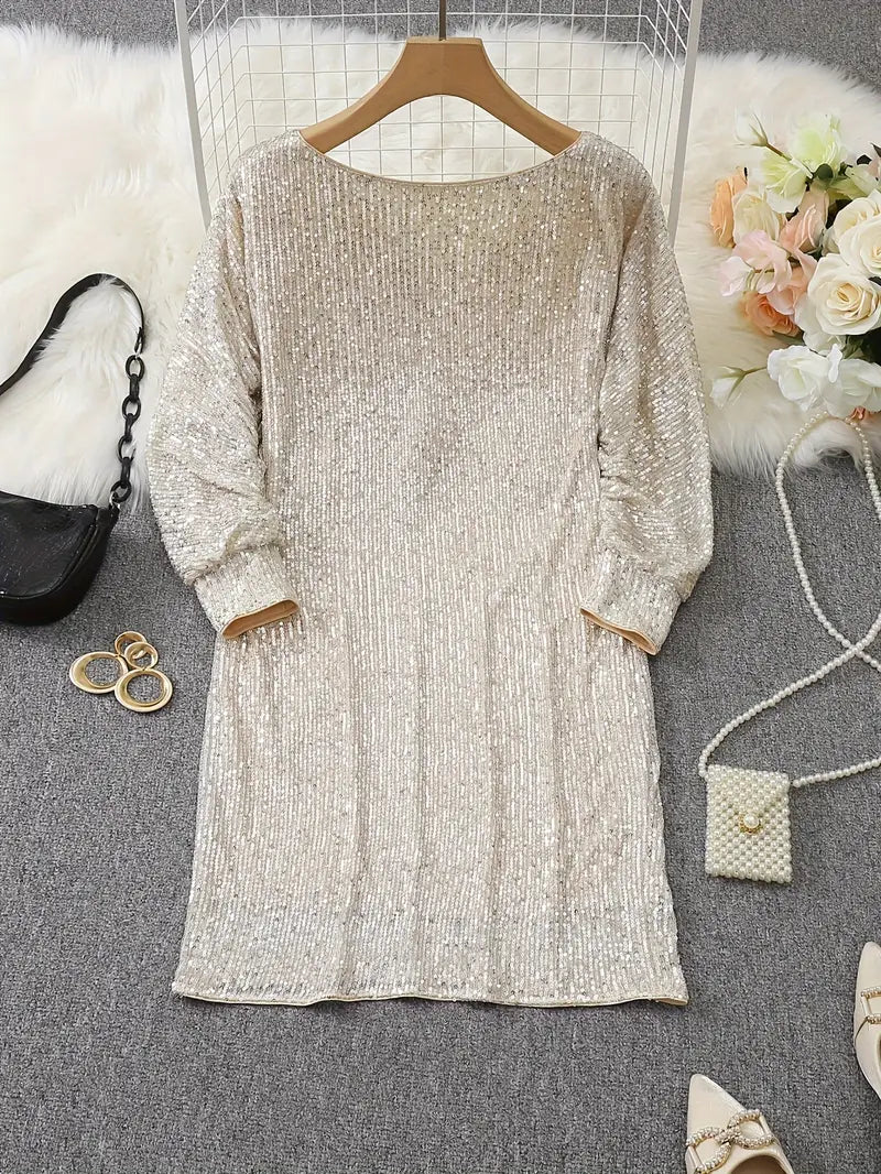 Women's Sequin Party Dress with Slim Fit Silhouette and Long Sleeves