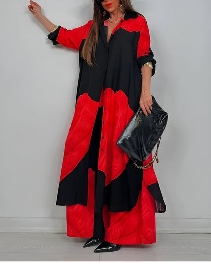 Bohemian Colorblock Wide-Leg Two-Piece Set for Women