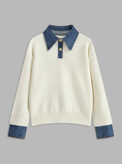 Women's 2-in-1 Panel Lapel Knit Sweater, Casual Elegant