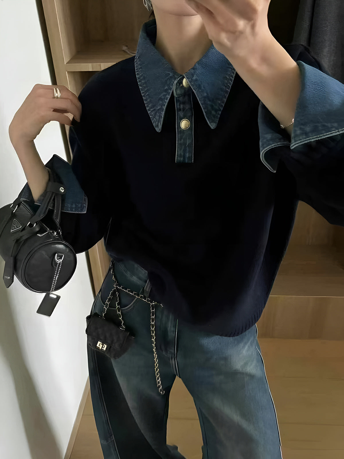 Women's 2-in-1 Panel Lapel Knit Sweater, Casual Elegant