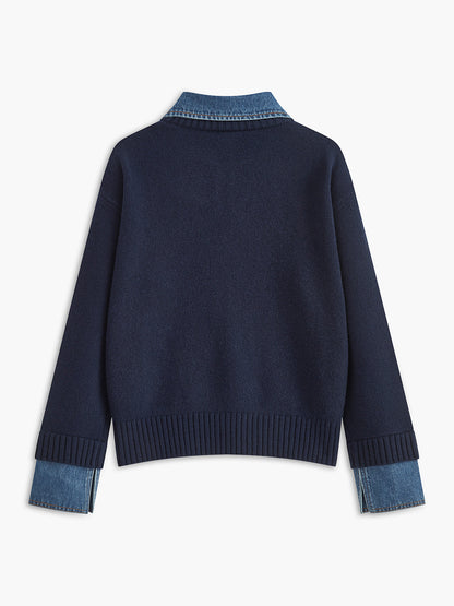 Women's 2-in-1 Panel Lapel Knit Sweater, Casual Elegant