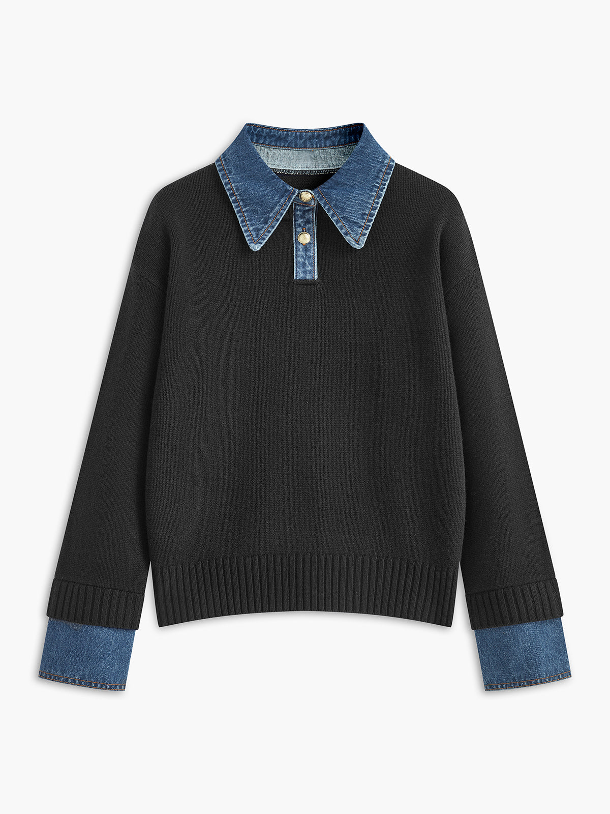 Women's 2-in-1 Panel Lapel Knit Sweater, Casual Elegant