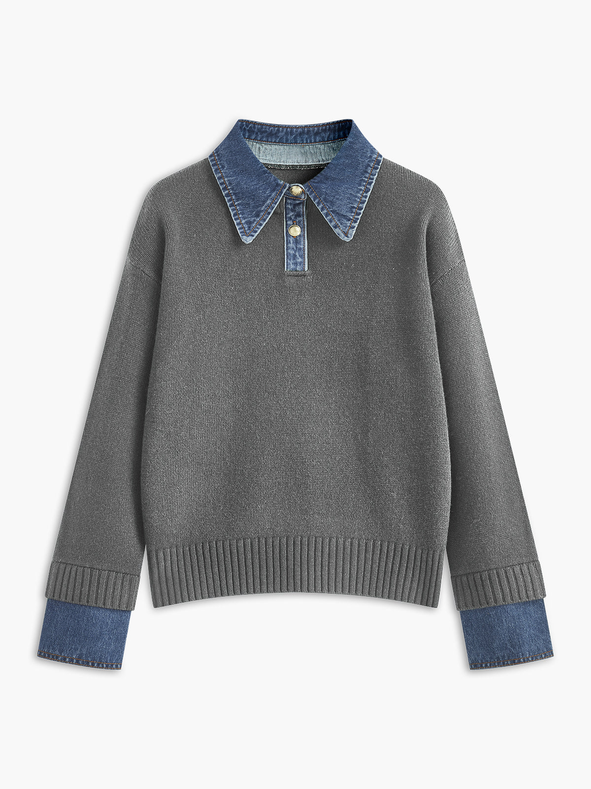 Women's 2-in-1 Panel Lapel Knit Sweater, Casual Elegant