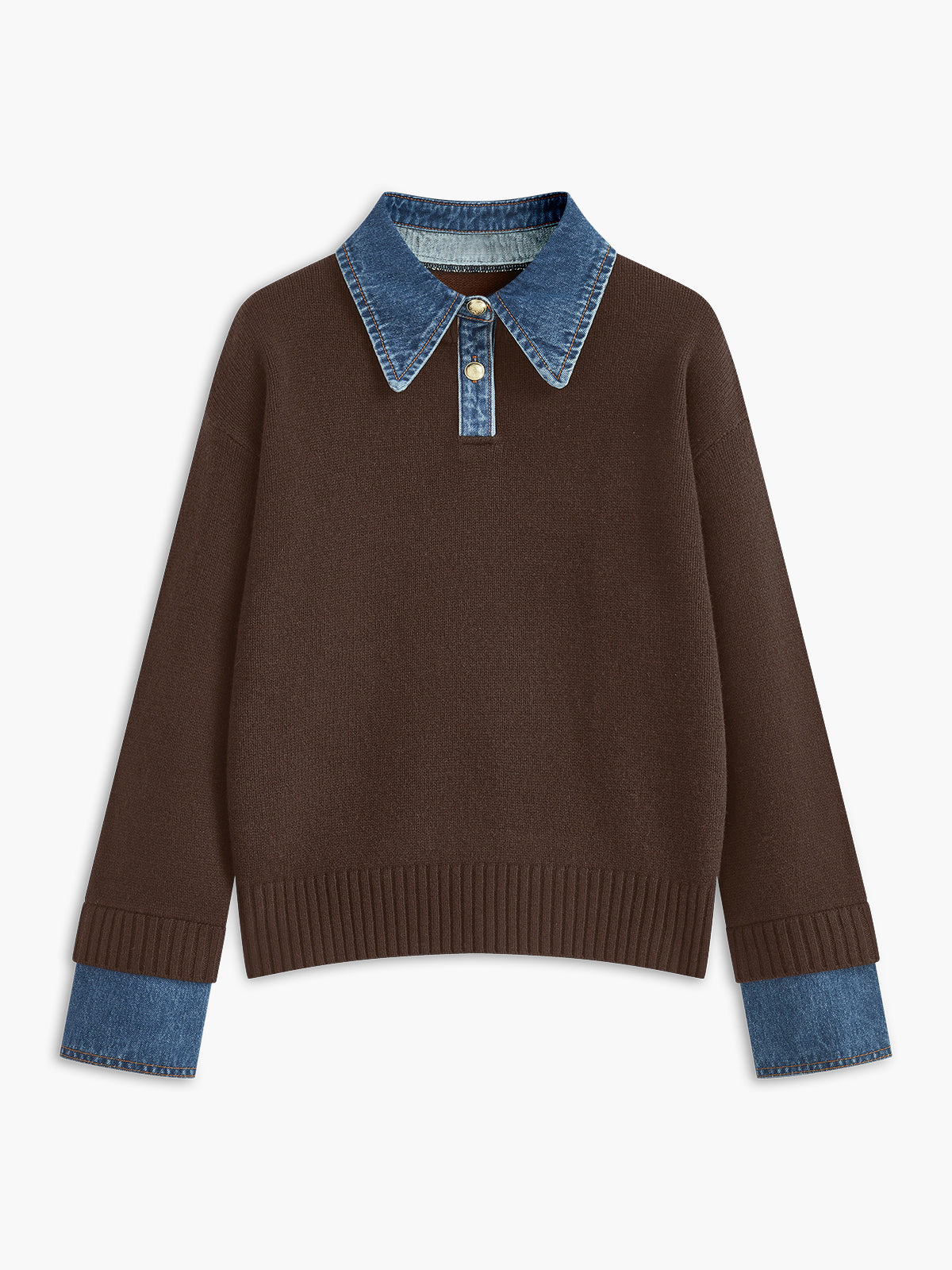 Women's 2-in-1 Panel Lapel Knit Sweater, Casual Elegant