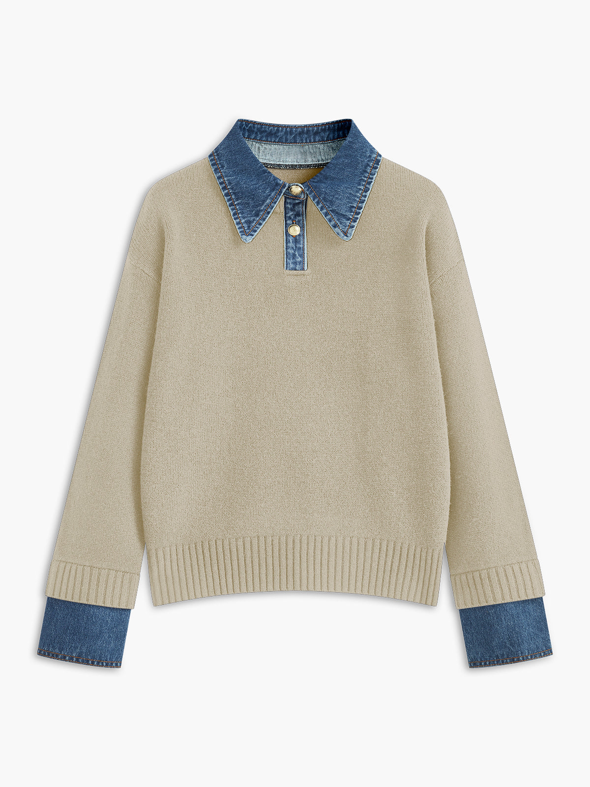 Women's 2-in-1 Panel Lapel Knit Sweater, Casual Elegant