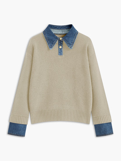 Women's 2-in-1 Panel Lapel Knit Sweater, Casual Elegant