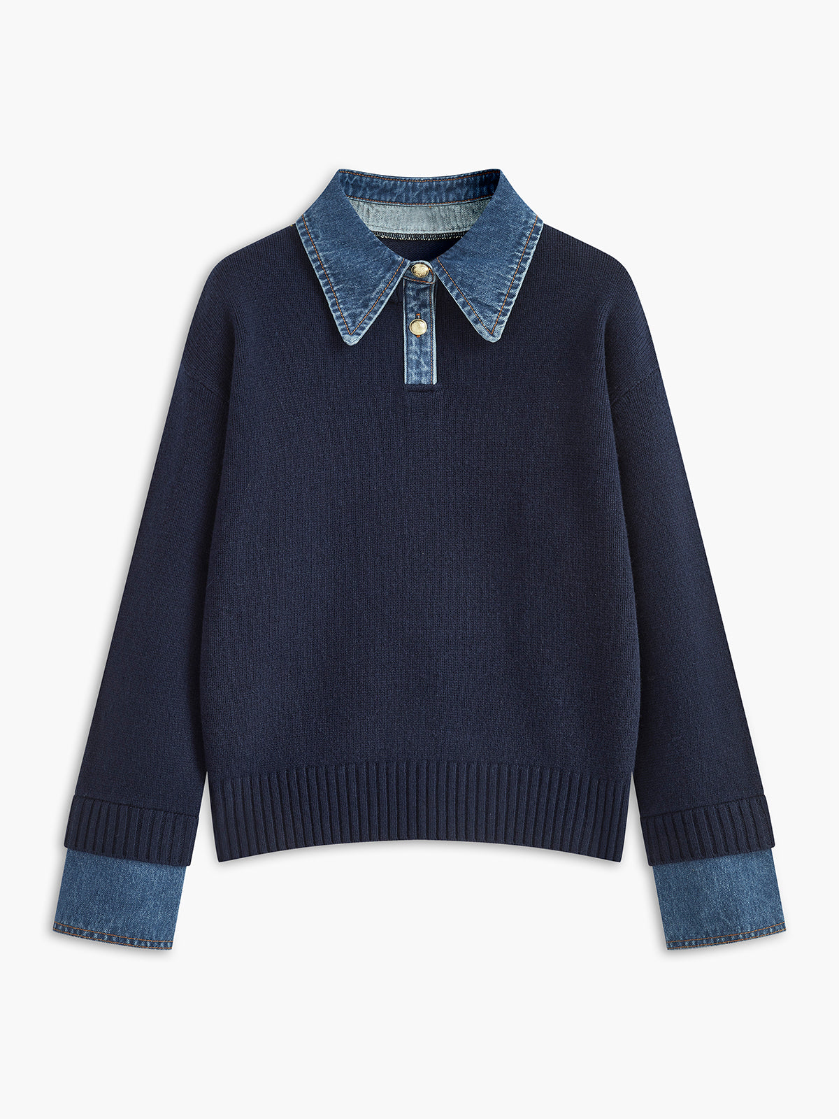 Women's 2-in-1 Panel Lapel Knit Sweater, Casual Elegant