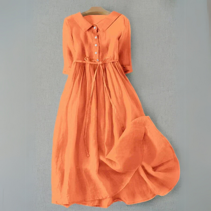 Button Front A-Line Casual Midi Dress for Women