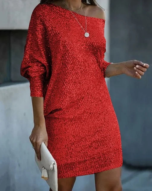 Women's Sequin Party Dress with Slim Fit Silhouette and Long Sleeves