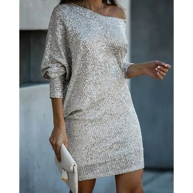 Women's Sequin Party Dress with Slim Fit Silhouette and Long Sleeves