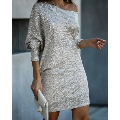 Women's Sequin Party Dress with Slim Fit Silhouette and Long Sleeves
