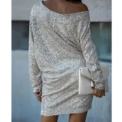 Women's Sequin Party Dress with Slim Fit Silhouette and Long Sleeves