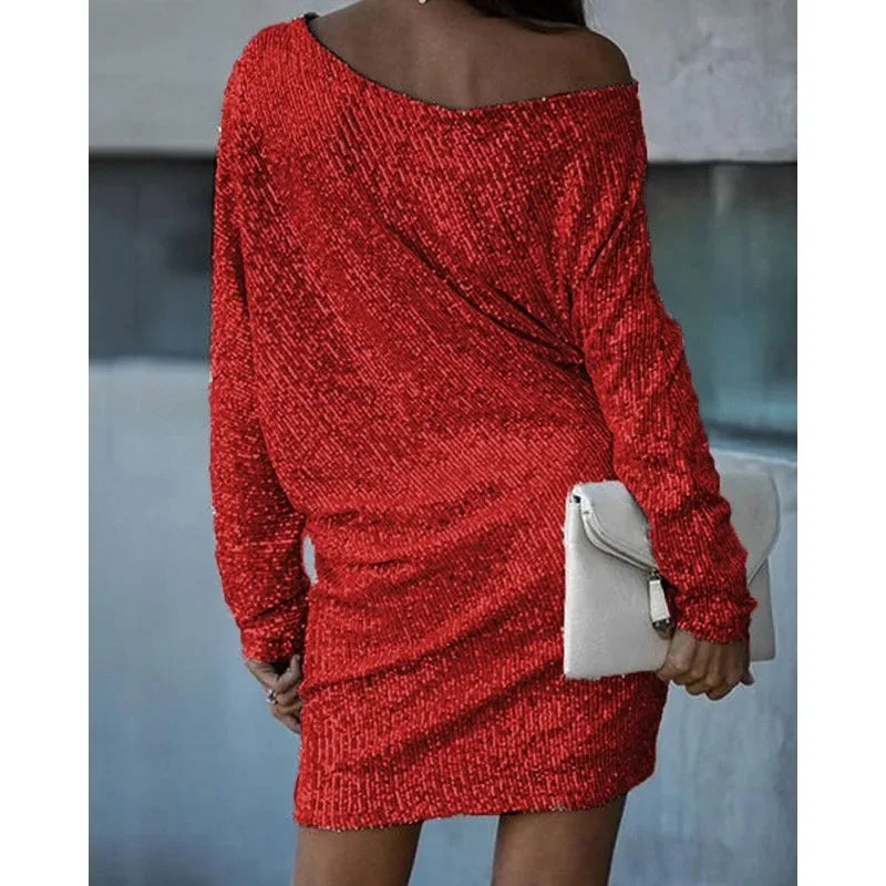 Women's Sequin Party Dress with Slim Fit Silhouette and Long Sleeves
