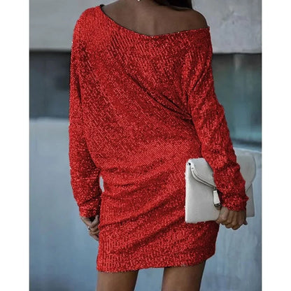 Women's Sequin Party Dress with Slim Fit Silhouette and Long Sleeves