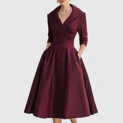Elegant Midi Dress with V-Neckline for Women