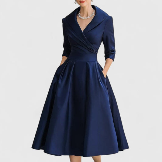 Elegant Midi Dress with V-Neckline for Women