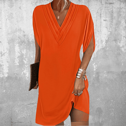 Loose V-Neck Mini Dress Women Short Sleeve Casual Summer