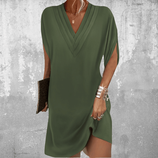 Loose V-Neck Mini Dress Women Short Sleeve Casual Summer