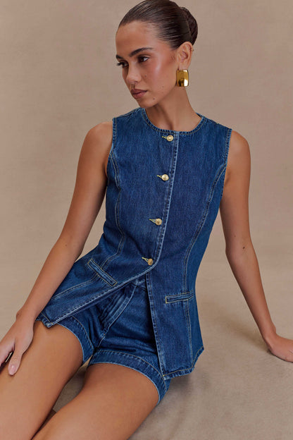 Chic Women's Denim Two-Piece Set - Trendy and Comfortable