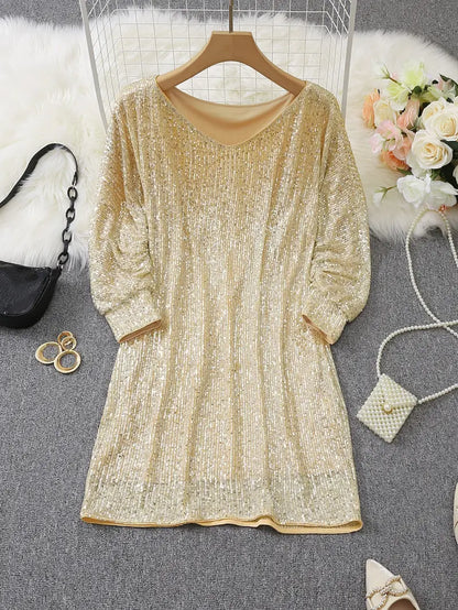 Women's Sequin Party Dress with Slim Fit Silhouette and Long Sleeves