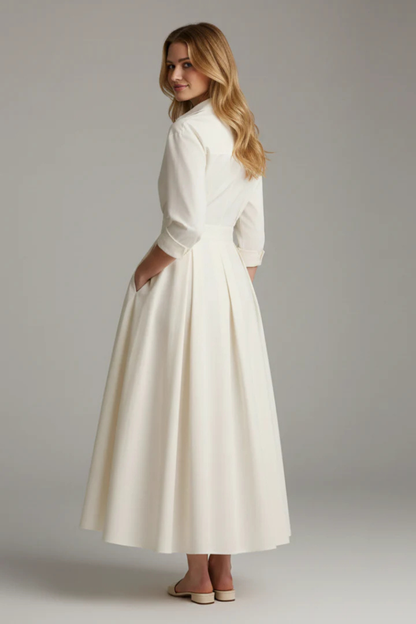 Elegant Women’s Collared Button-Front Midi Dress