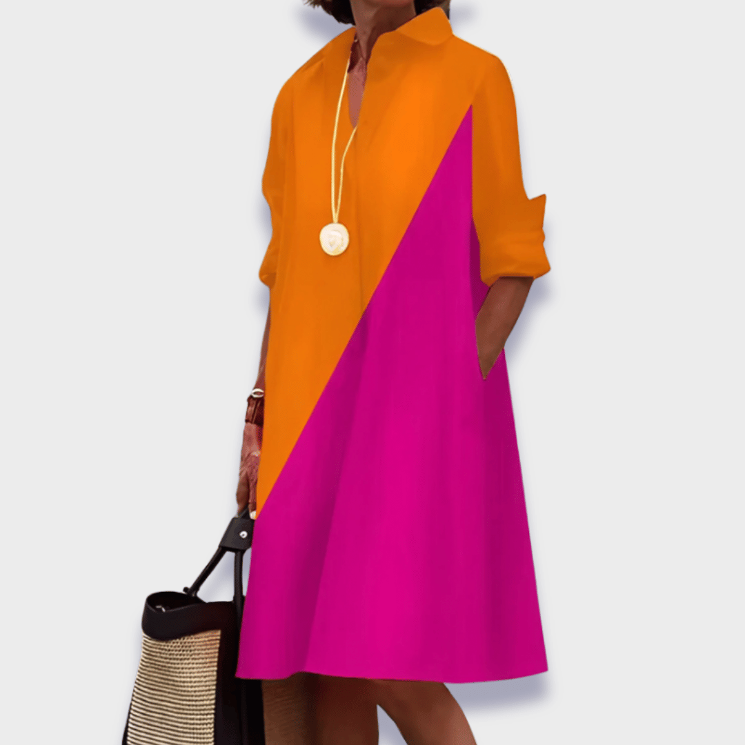 Relaxed Button-Up Shirt Dress for Women with Flowy Silhouette and Pockets
