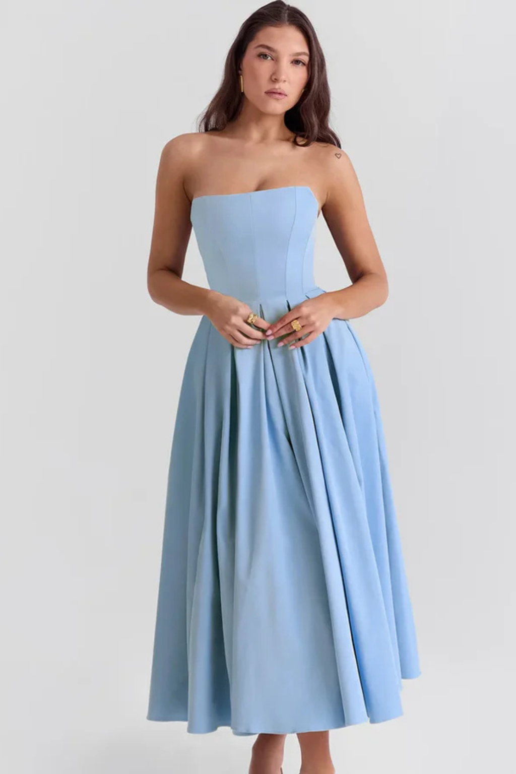 Women’s Strapless A-Line Elegant Flowy Sleeveless Midi Dress