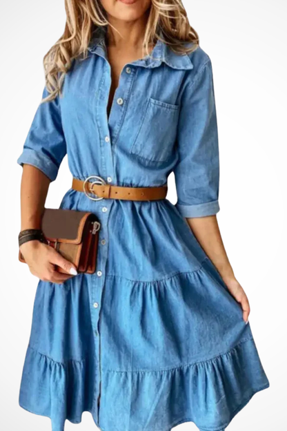 Women’s Denim Midi Dress with Ruffle Hem