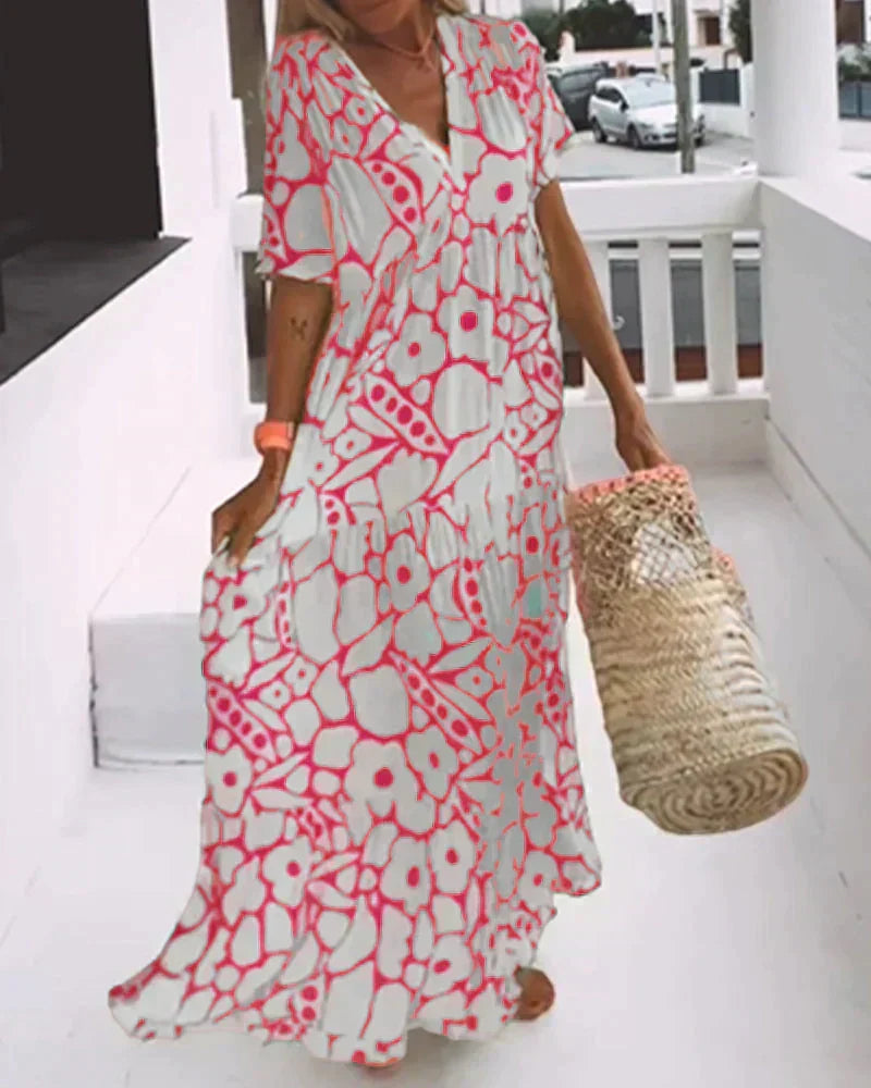 Bohemian Floral Print Flowing Maxi Dress for Women