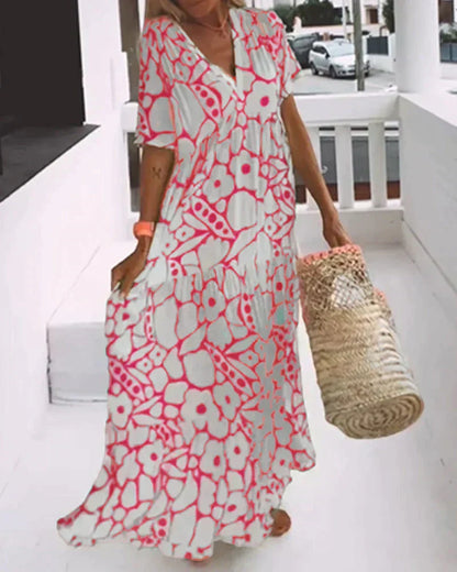 Bohemian Floral Print Flowing Maxi Dress for Women