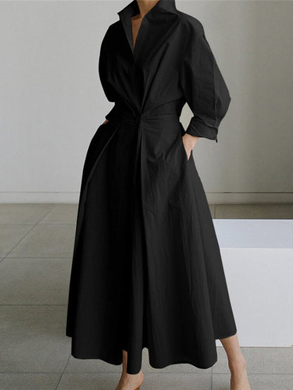 Flowy Button Front A-Line Midi Dress for Women