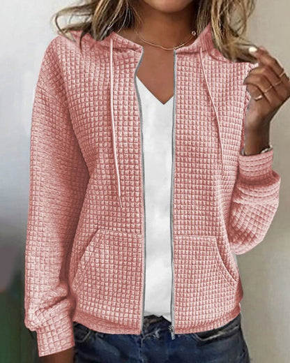 Textured Zip-Up Hoodie Jacket with Front Pockets