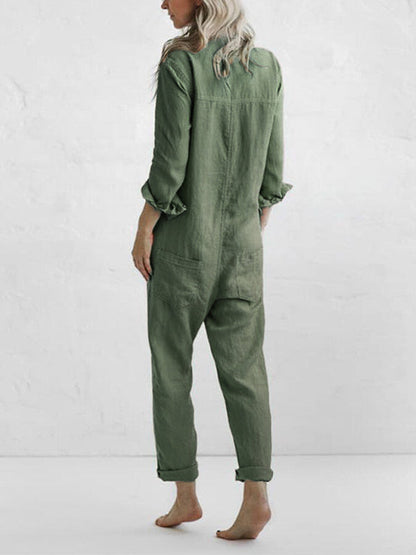 Casual Long Sleeve Button-Up Jumpsuit for Women