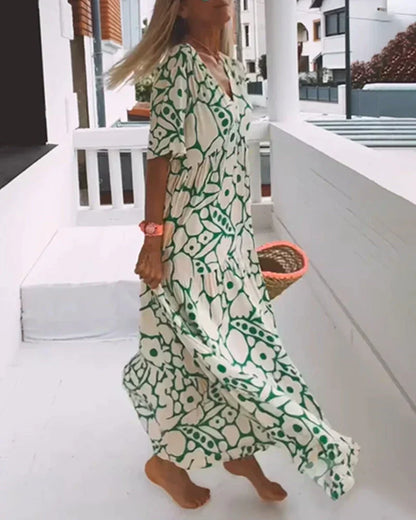 Bohemian Floral Print Flowing Maxi Dress for Women
