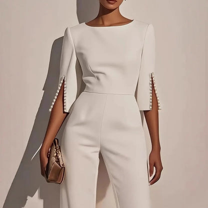 Wide Leg Pearl Detail Jumpsuit for Women